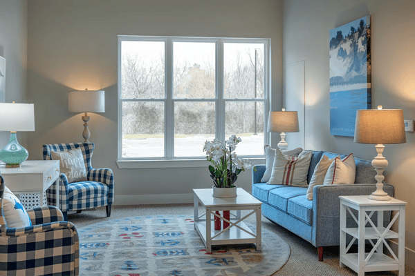 Bright and cozy common area with comfortable seating