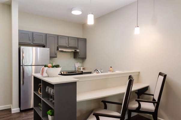 Modern kitchen area in a senior living facility