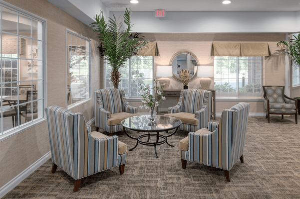 Bright and welcoming common area with seating