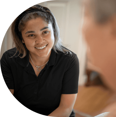 Staff member engaging with a resident