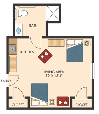 Architectural floor plan of a living unit