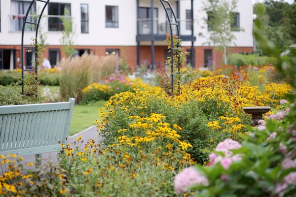 Beautiful landscaped garden with colorful flowers