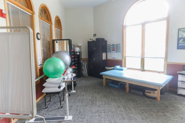 Interior therapy room with equipment and natural light