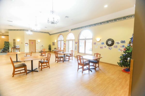 Interior view of a spacious dining area with tables