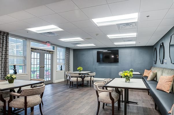 Interior view of a common area with seating