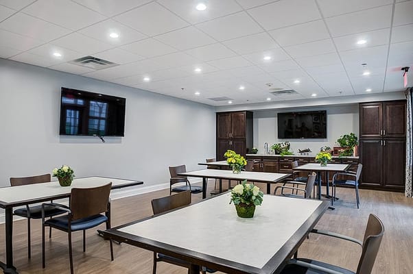 Interior common area with tables and flowers