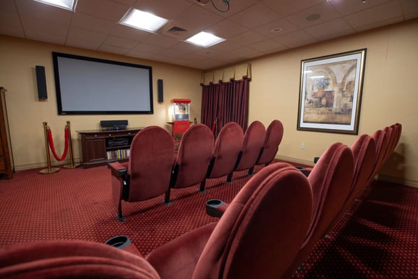 Interior view of a cozy movie theater room