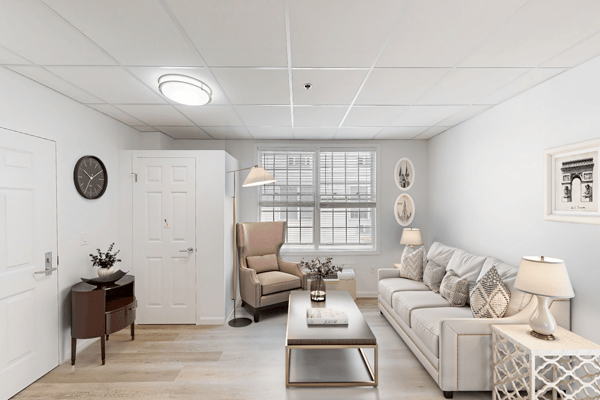 Cozy living room space in a senior facility