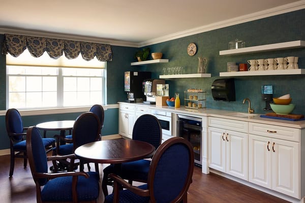 Bright dining area with coffee and snacks