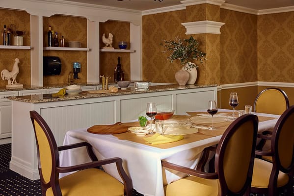 Elegant dining area with a well-set table and decor