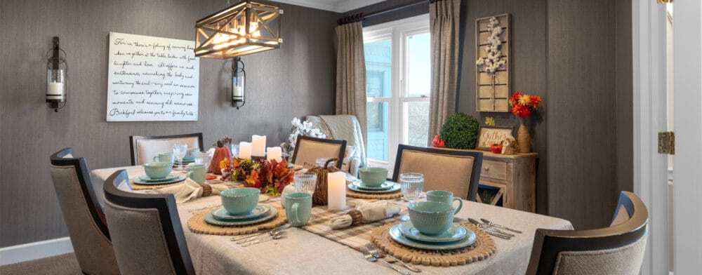 Well-decorated dining area with a festive setting