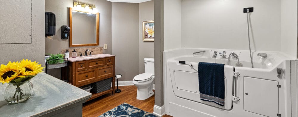A well-appointed bathroom in a resident room