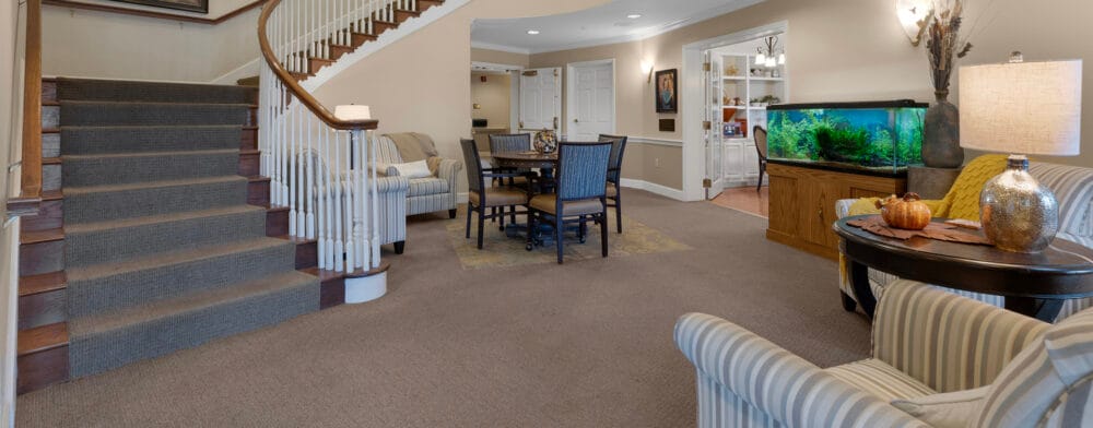 Common area with seating and fish tank