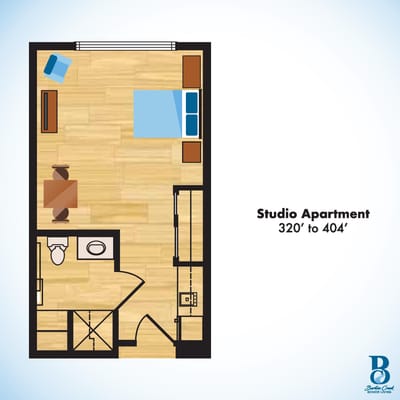 Architectural floor plan of a studio apartment