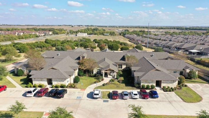 Aerial view of Canyon Creek Memory Care Community building and grounds