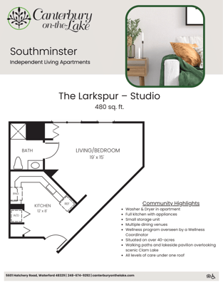 Architectural floor plan of a studio apartment