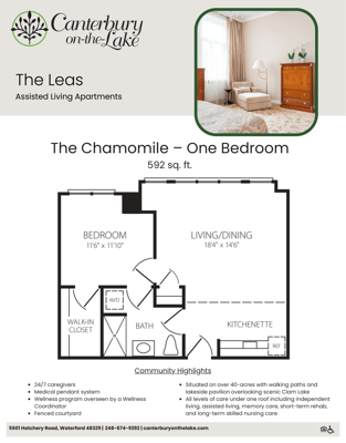 Facility floor plan for a one-bedroom apartment