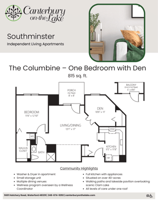 Floor plan for one-bedroom apartment at a senior living facility