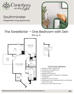 Architectural floor plan of a one-bedroom apartment