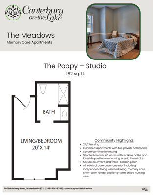 Facility-specific floor plan for studio apartment