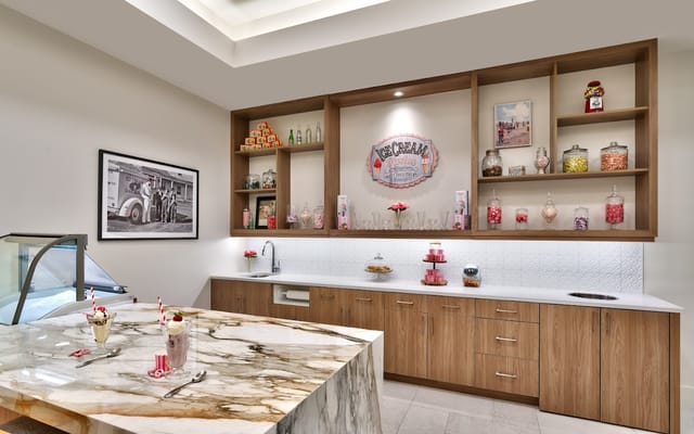 Interior of a stylish common area with candy display