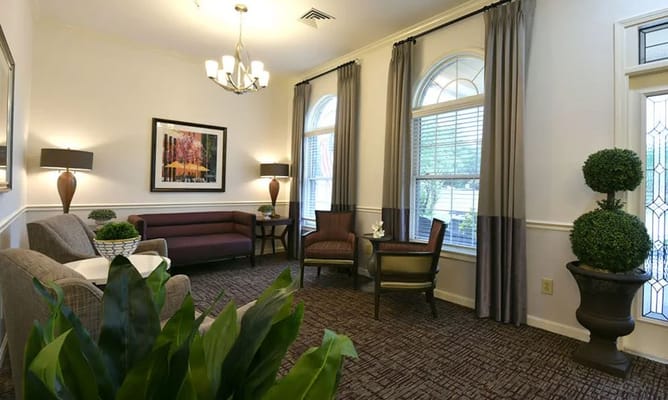 Cozy living room with seating and decorative plants