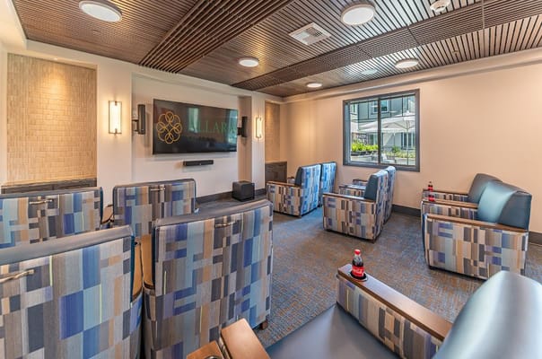 Interior view of a common area with seating