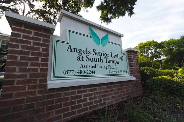 Facility sign for Angels Senior Living at South Tampa