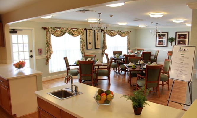 Interior dining area with tables and chairs