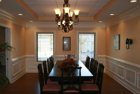 Bright, spacious dining area with a large table