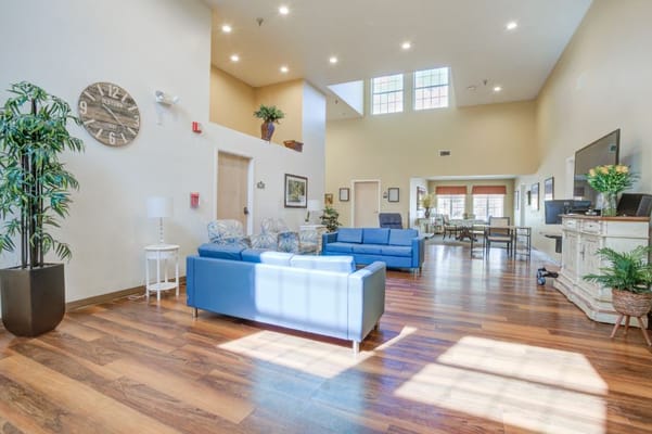 Bright and welcoming common area with seating