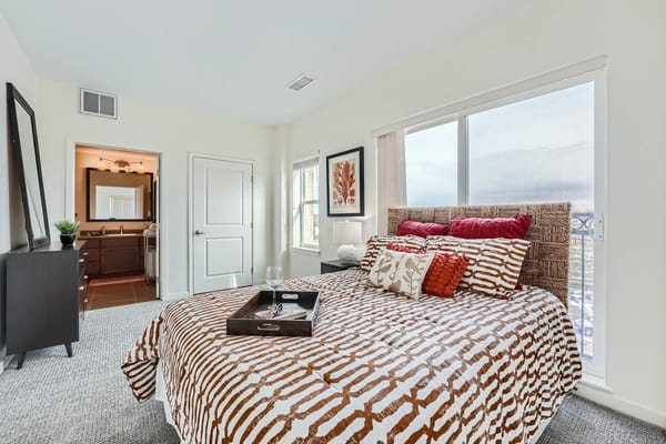 Cozy and modern bedroom with natural light