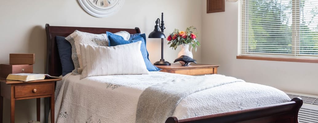 Cozy bedroom setup in a senior living facility
