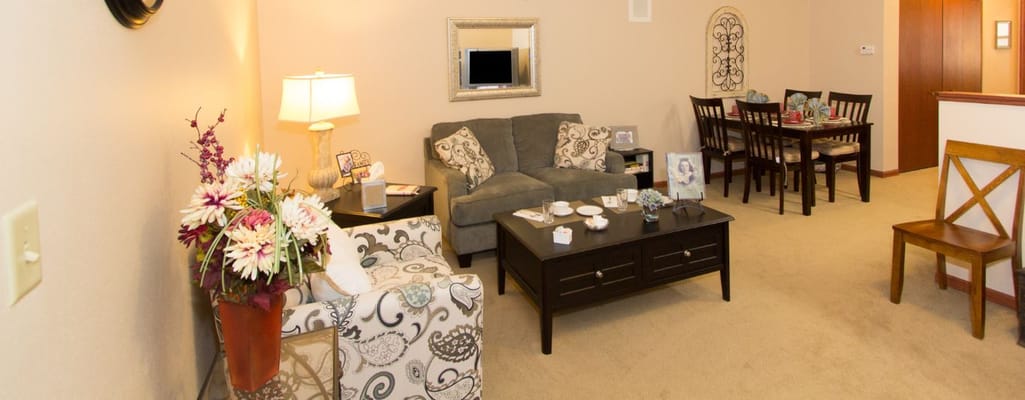 Cozy common area with seating and dining table