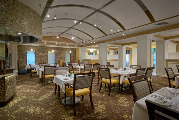 Elegant dining area in a senior living facility