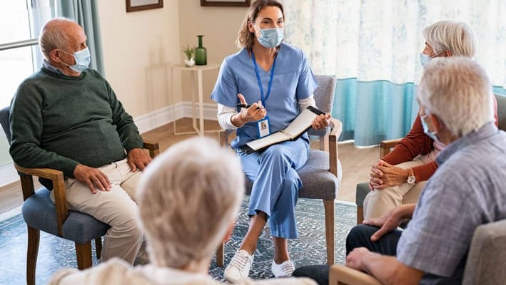 Group therapy session in a cozy interior space