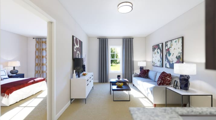 Cozy and bright resident room with modern furnishings