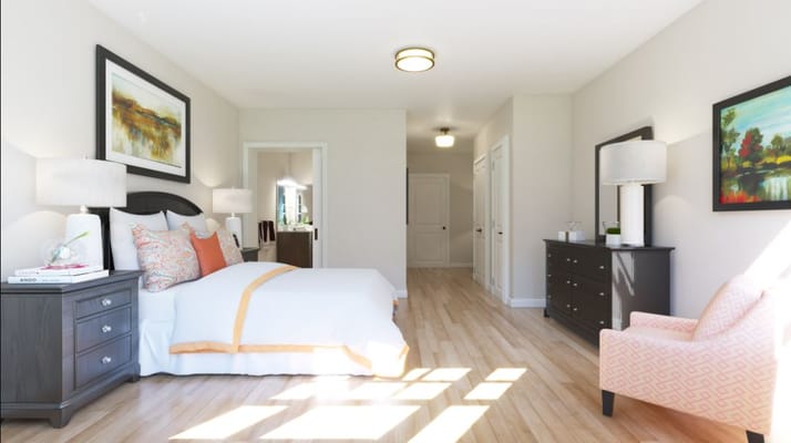 Bright and spacious resident bedroom interior