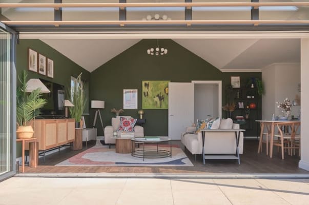 Bright common area with modern furniture and decor