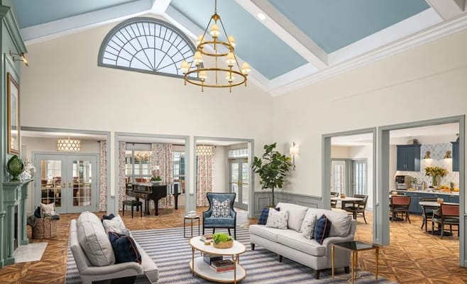 Bright and inviting common area with seating and decor