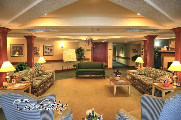 Interior view of a lobby with seating areas