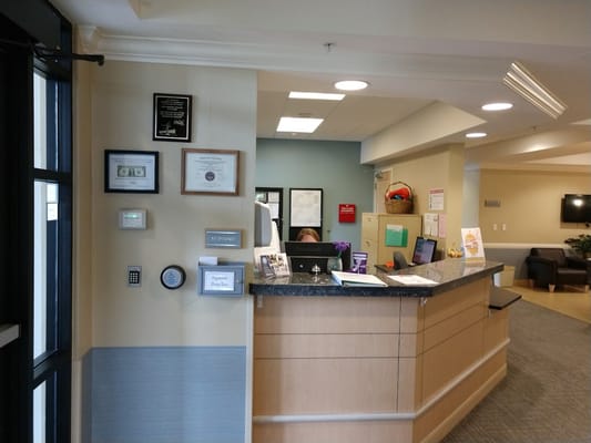 Reception area inside a senior living facility