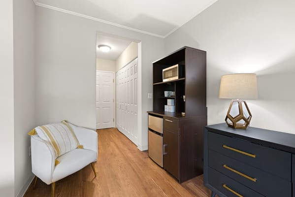 Cozy private resident room with a small kitchenette