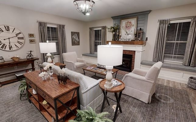 Living room with comfortable seating and decorative elements