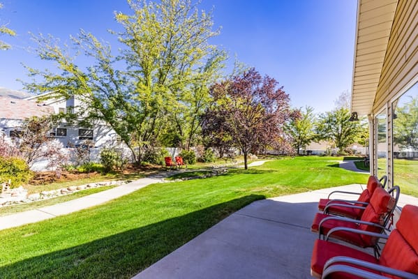 Well-maintained garden and outdoor seating area