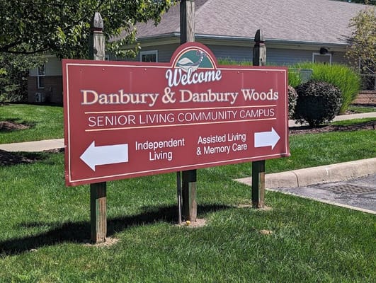 Welcome sign at Danbury Cuyahoga Falls senior living community