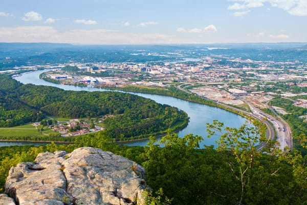 Aerial view of Chattanooga showing the river and city skyline