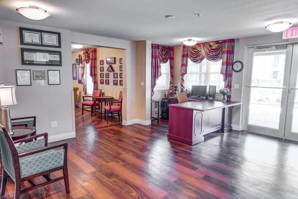 Interior view of a common area with seating and decor