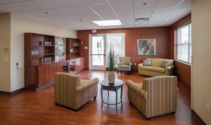 Interior view of a common area with seating