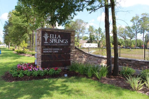 Exterior sign of Ella Springs Senior Living Community
